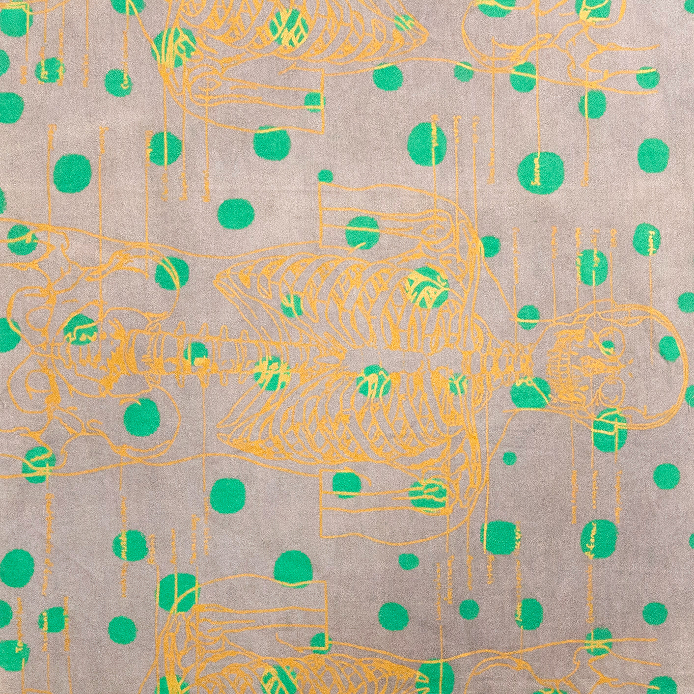 Grey Linen with Skeleton Print and Polka Dots