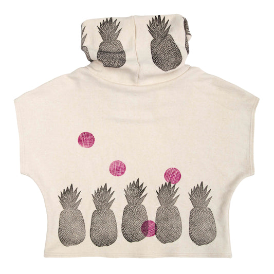 Hemp Fleece Cowl // Pineapple and Pink Polka Dots Blockprint