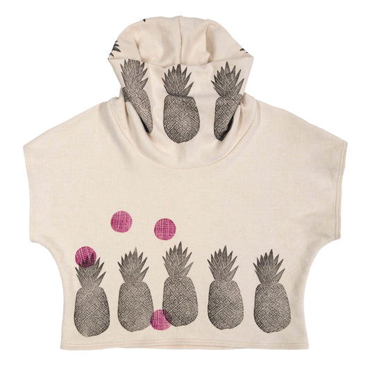 Hemp Fleece Cowl // Pineapple and Pink Polka Dots Blockprint