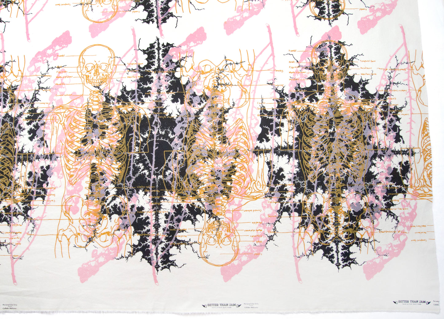 Hand Screenprinted Cotton/Linen  by Yard // Metal Black, Peach Pink, Mustard Yellow