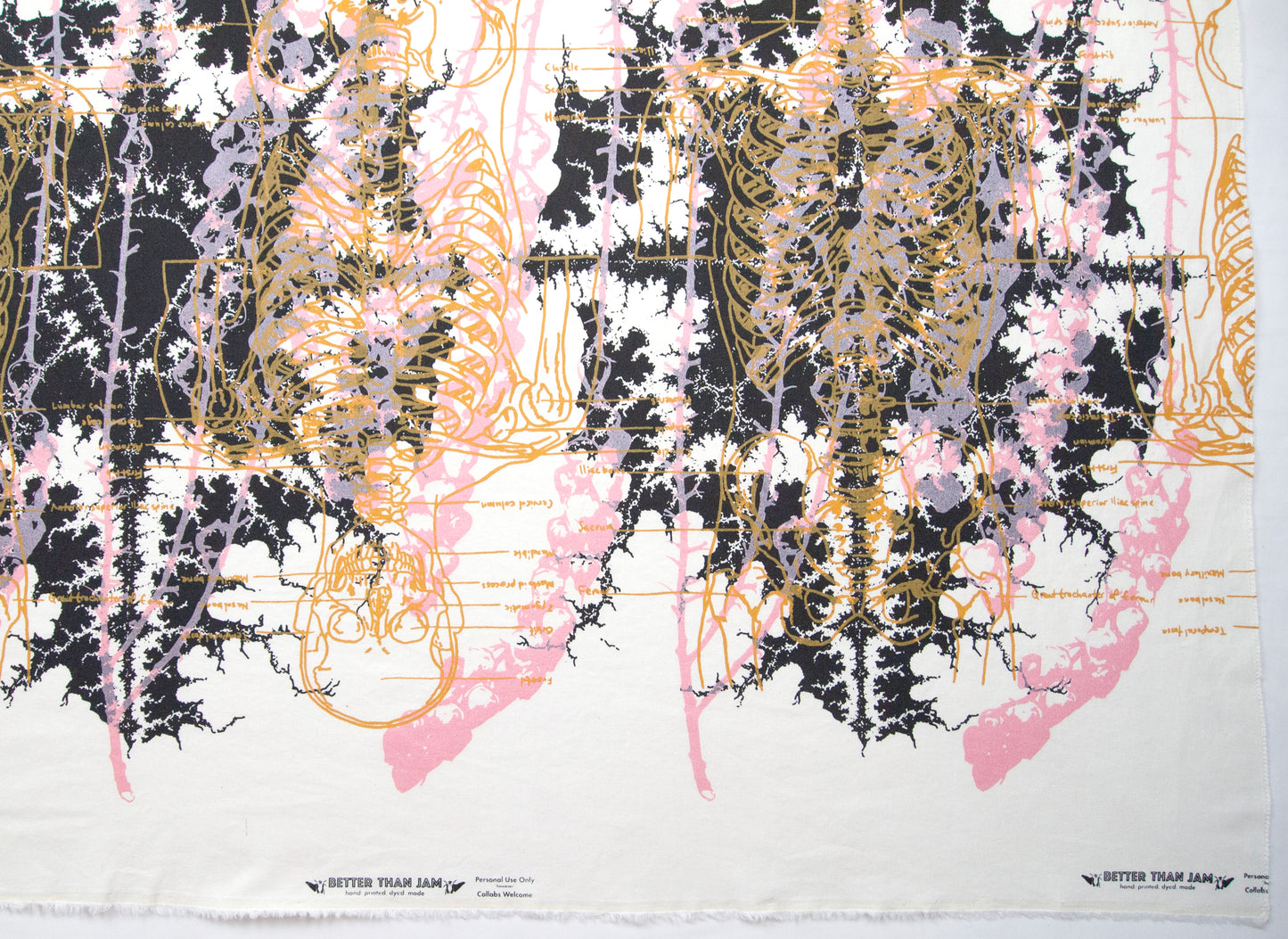 Hand Screenprinted Cotton/Linen  by Yard // Metal Black, Peach Pink, Mustard Yellow