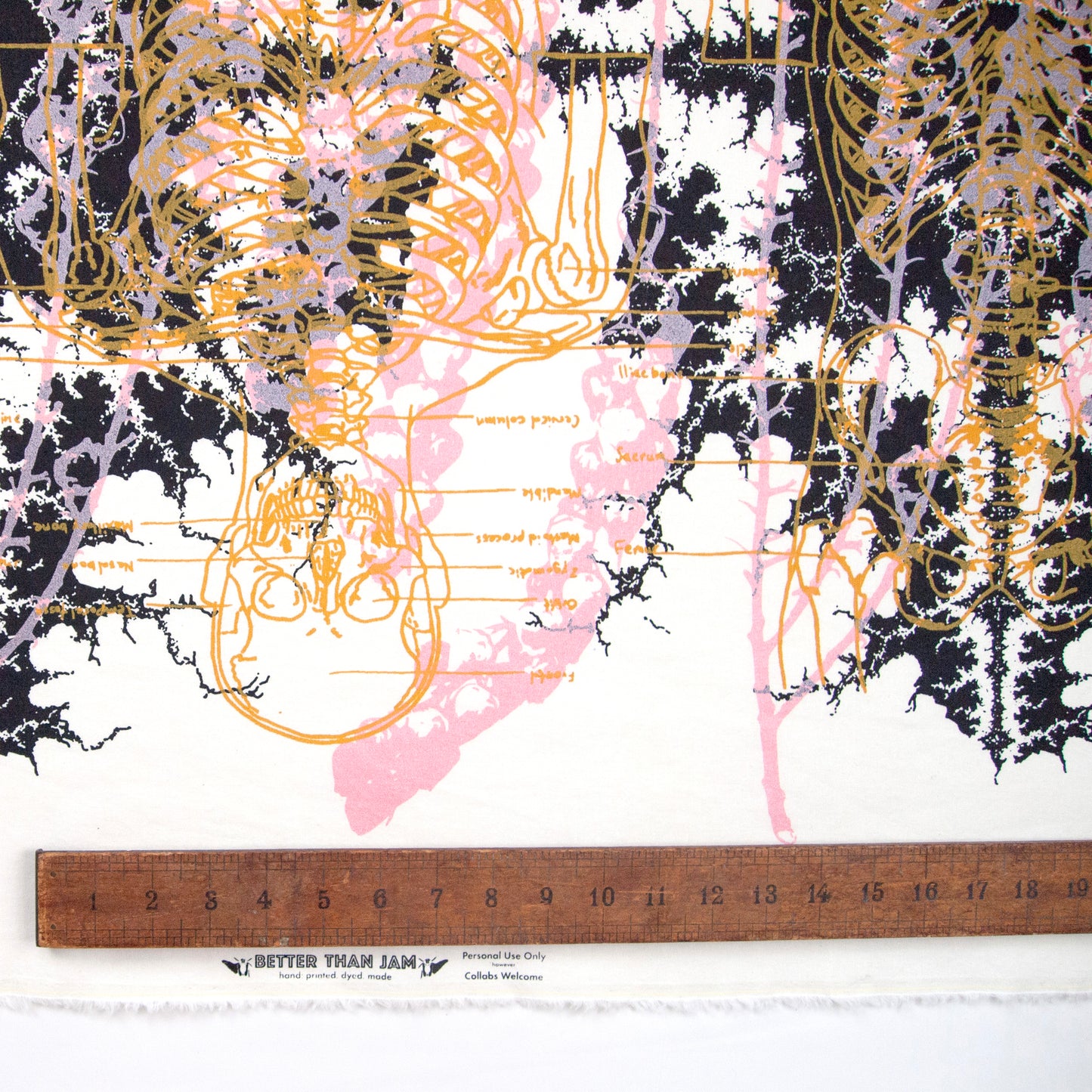 Hand Screenprinted Cotton/Linen  by Yard // Metal Black, Peach Pink, Mustard Yellow