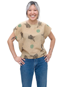 Cotton Sheer Top // Mustard Donkey Print