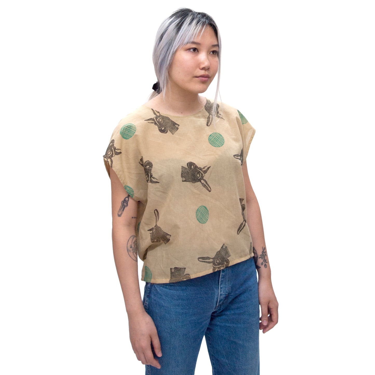 Cotton Sheer Top // Mustard Donkey Print