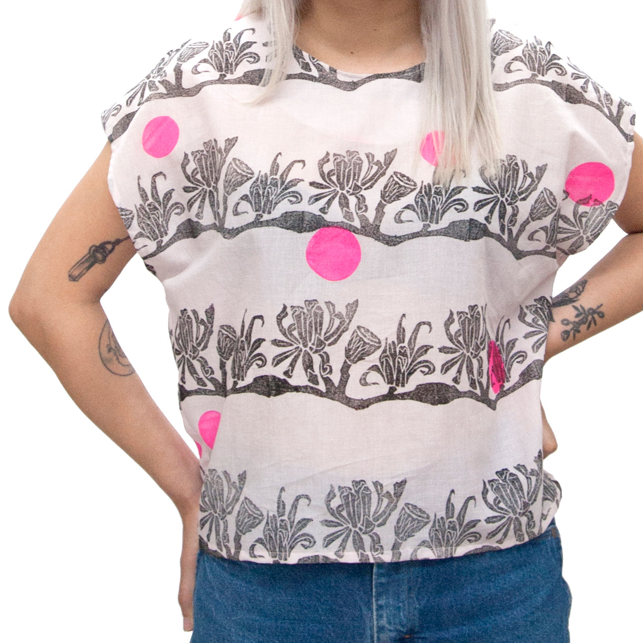 Cotton Sheer Top // Flower Dyed and Polka Dot Print