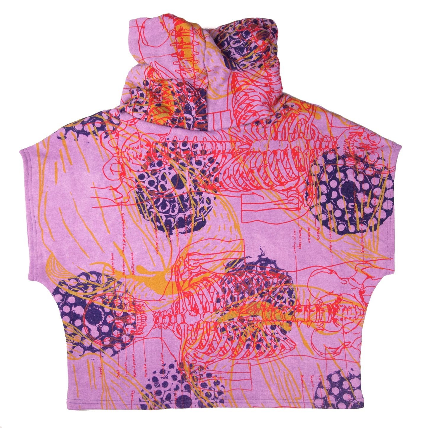 Hemp Fleece Cowl // purple with skeletons, fireworks, and coconuts