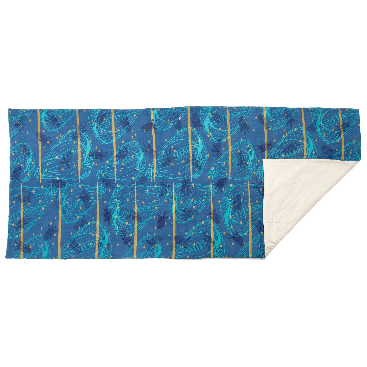 Padded Throw // Indigo Dyed Linen Printed with Goats, Fawn Makings, Coconuts