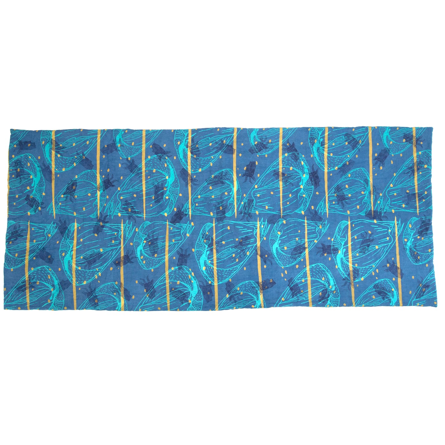 Padded Throw // Indigo Dyed Linen Printed with Goats, Fawn Makings, Coconuts