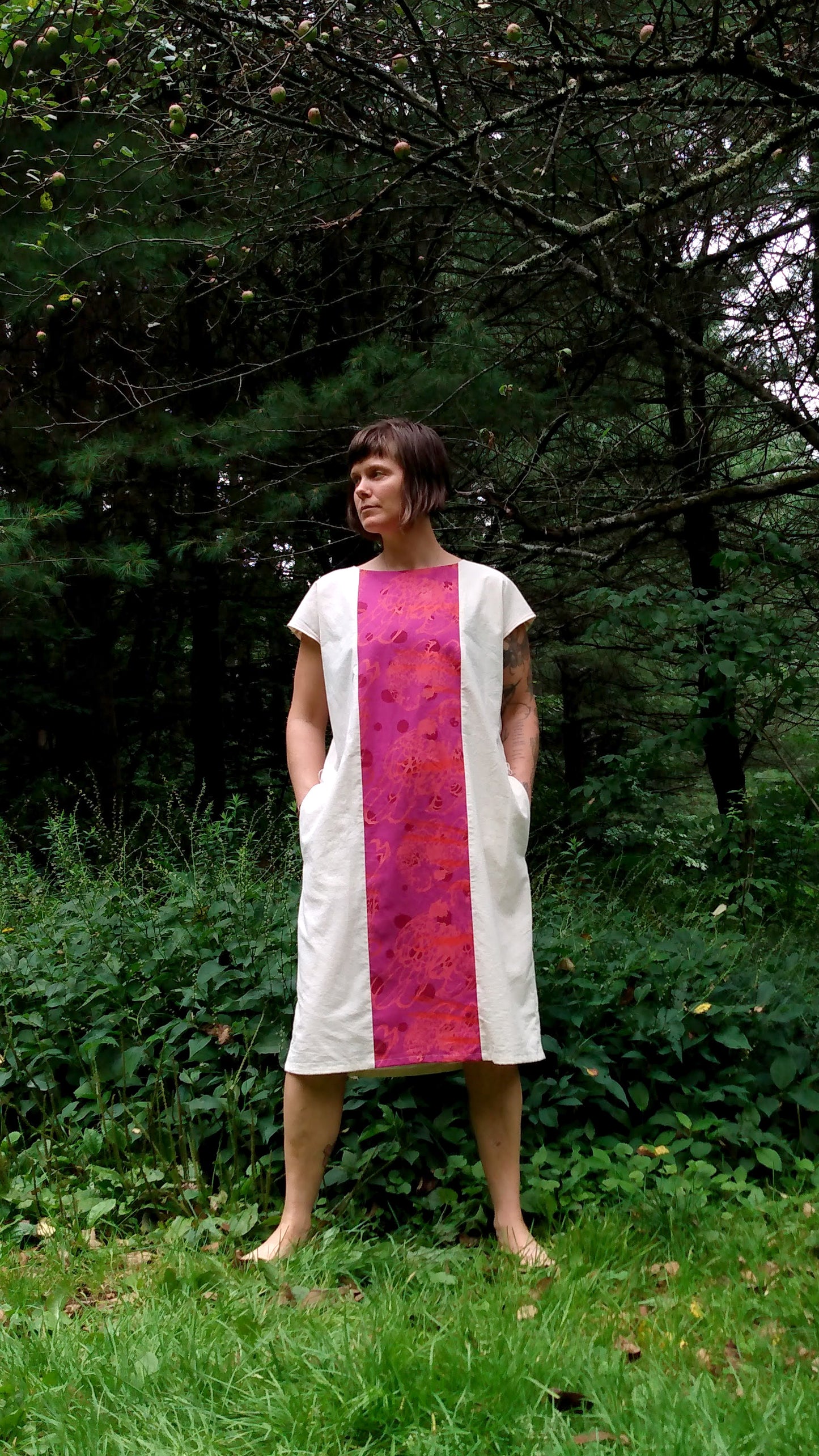 Panel Dress with Indigo Blue and Cream