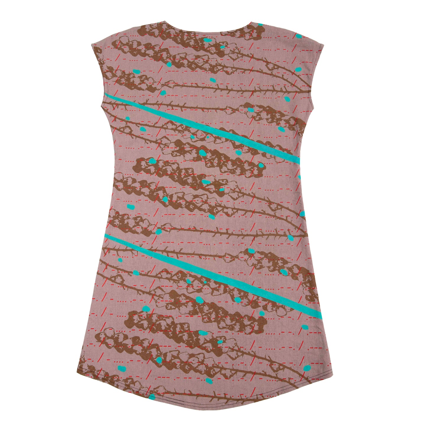 Rose Linen Shift Dress with bellflowers, morse code, and fawn marking