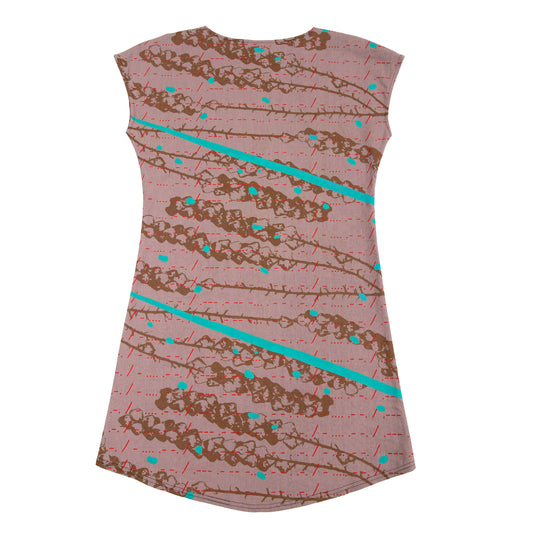 Rose Linen Shift Dress with bellflowers, morse code, and fawn marking