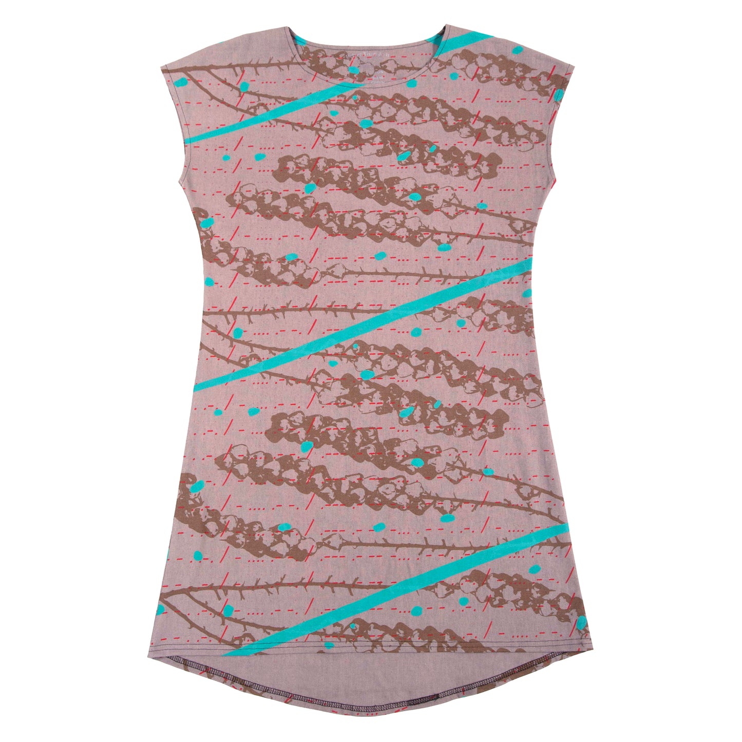 Rose Linen Shift Dress with bellflowers, morse code, and fawn marking