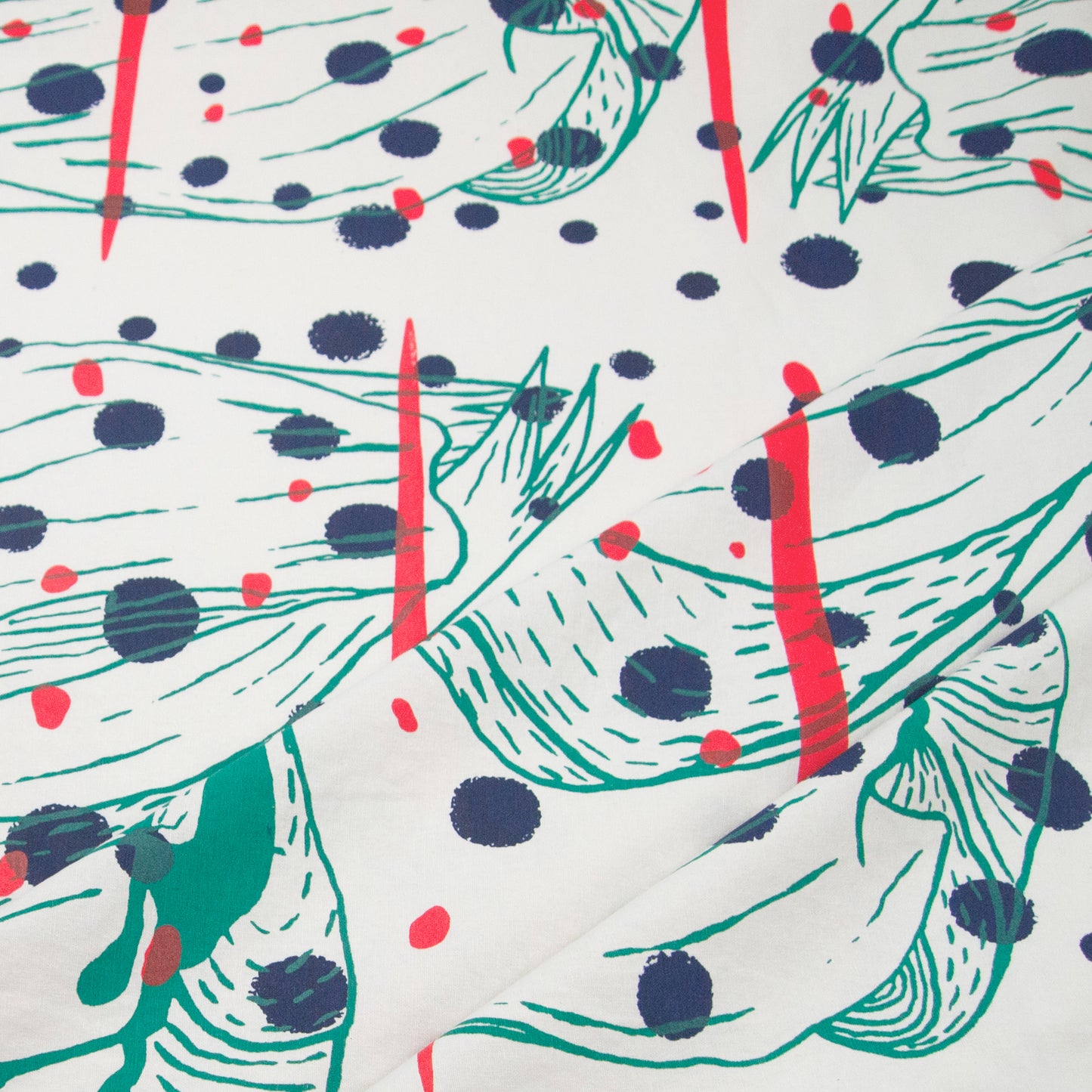 Hand Screenprinted Cotton/Linen  by Yard // Navy,Turquoise, Fluorescent Red