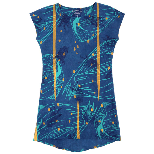 Indigo Dyed Linen Shift Dress with Goat Print