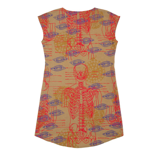 Silk Blend Shift Dress // Marigold Yellow with Skelton Print