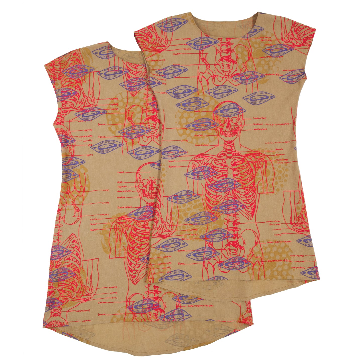 Silk Blend Shift Dress // Marigold Yellow with Skelton Print