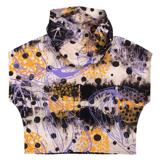 Cowl Neck Top // Anti Dyed Linen Blend with Coconut and Polka Dot Print