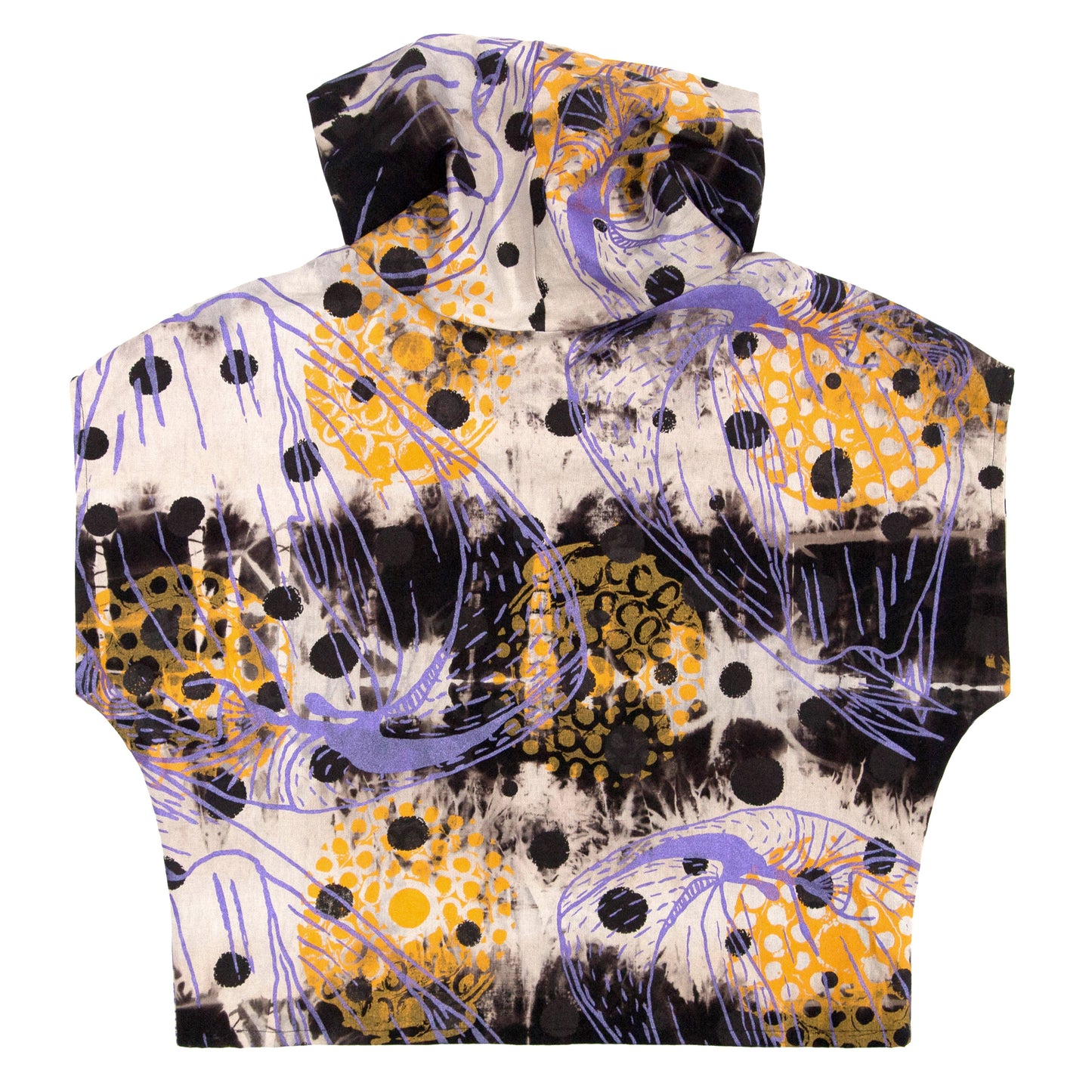 Cowl Neck Top // Anti Dyed Linen Blend with Coconut and Polka Dot Print