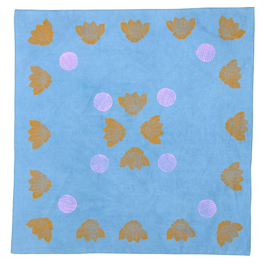 Center Piece Indigo Dyed + Blockprinted Linen