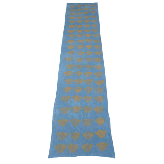 Indigo Dyed Linen Floral Blockprinted Table Runners