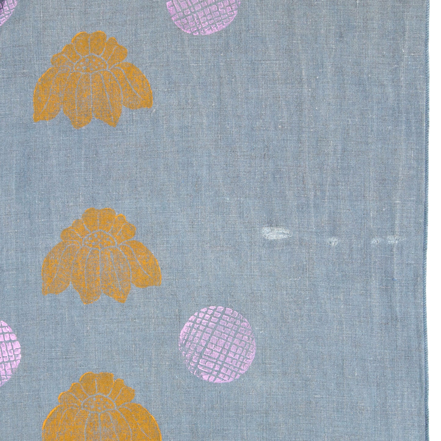 Indigo Dyed Linen Floral Blockprinted Table Runners