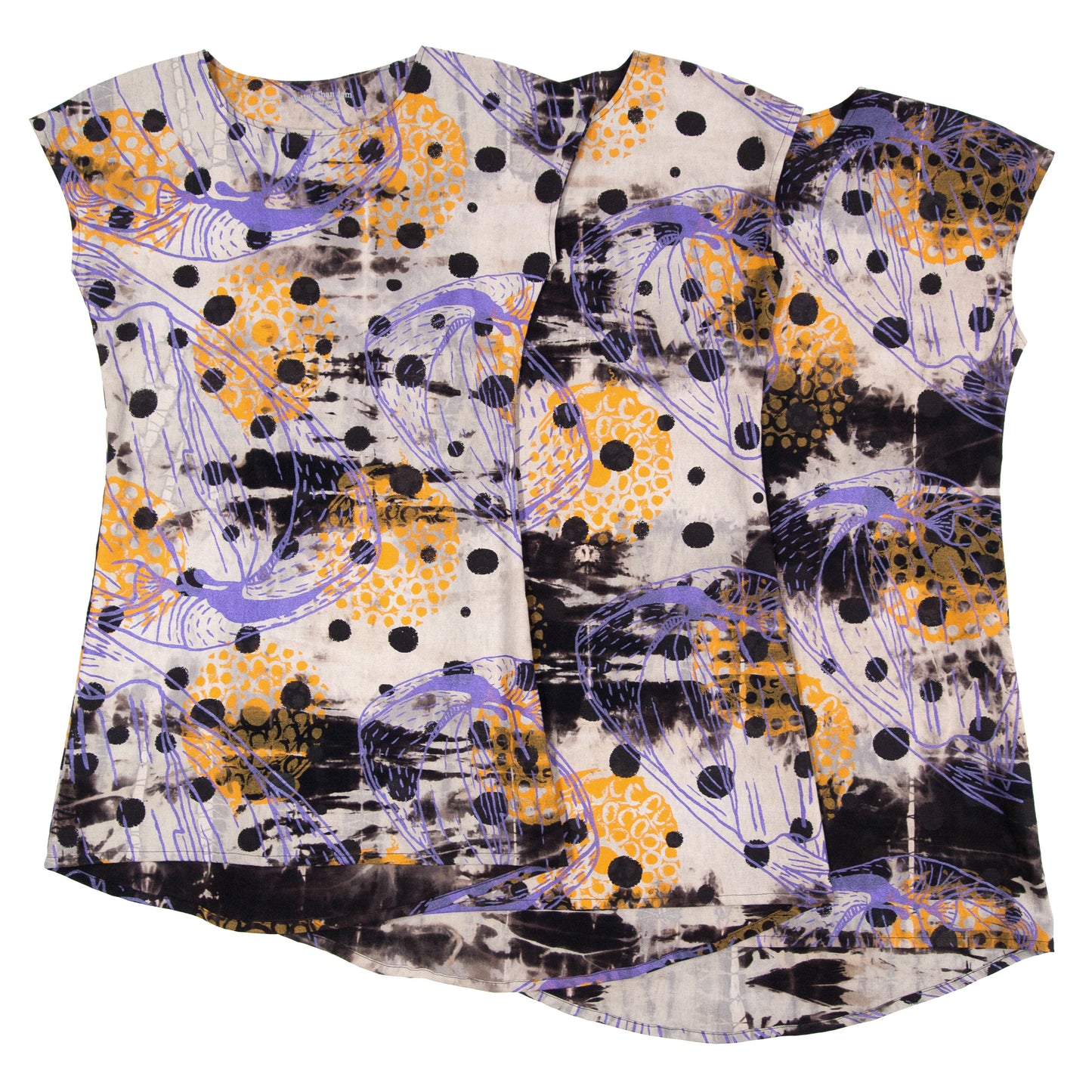 Anti-Dyed Linen Shift Dress with Coconut Polka Dot Print