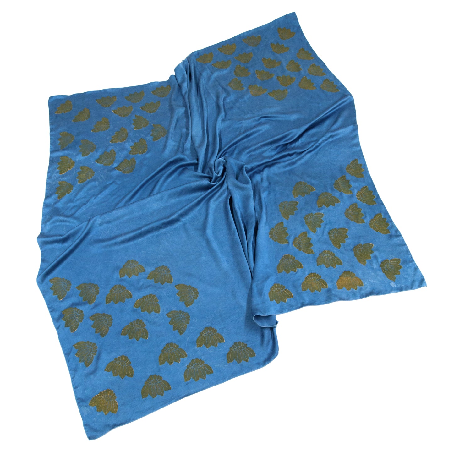 Indigo Dyed Silk Scarves with Coneflower Block Print