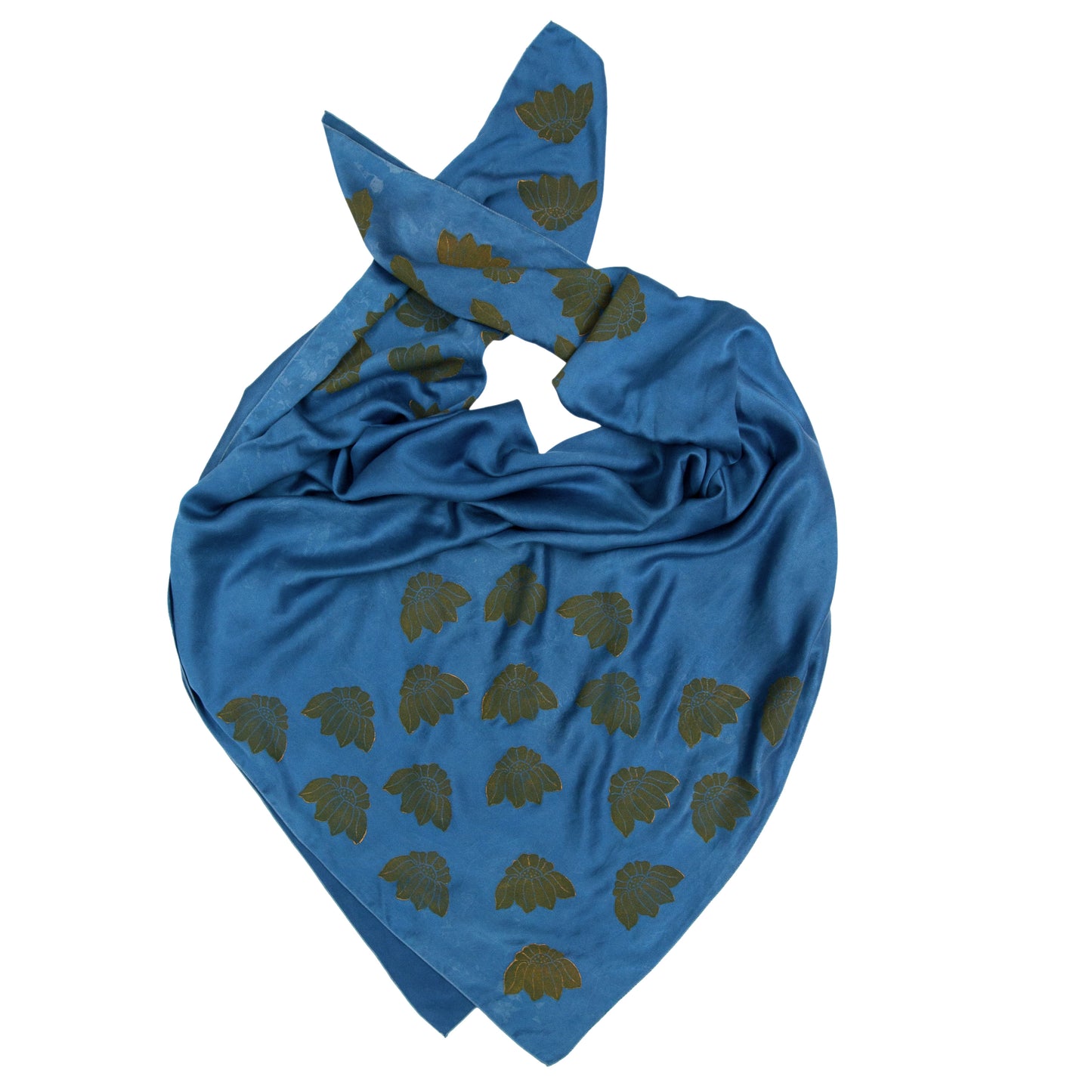 Indigo Dyed Silk Scarves with Coneflower Block Print