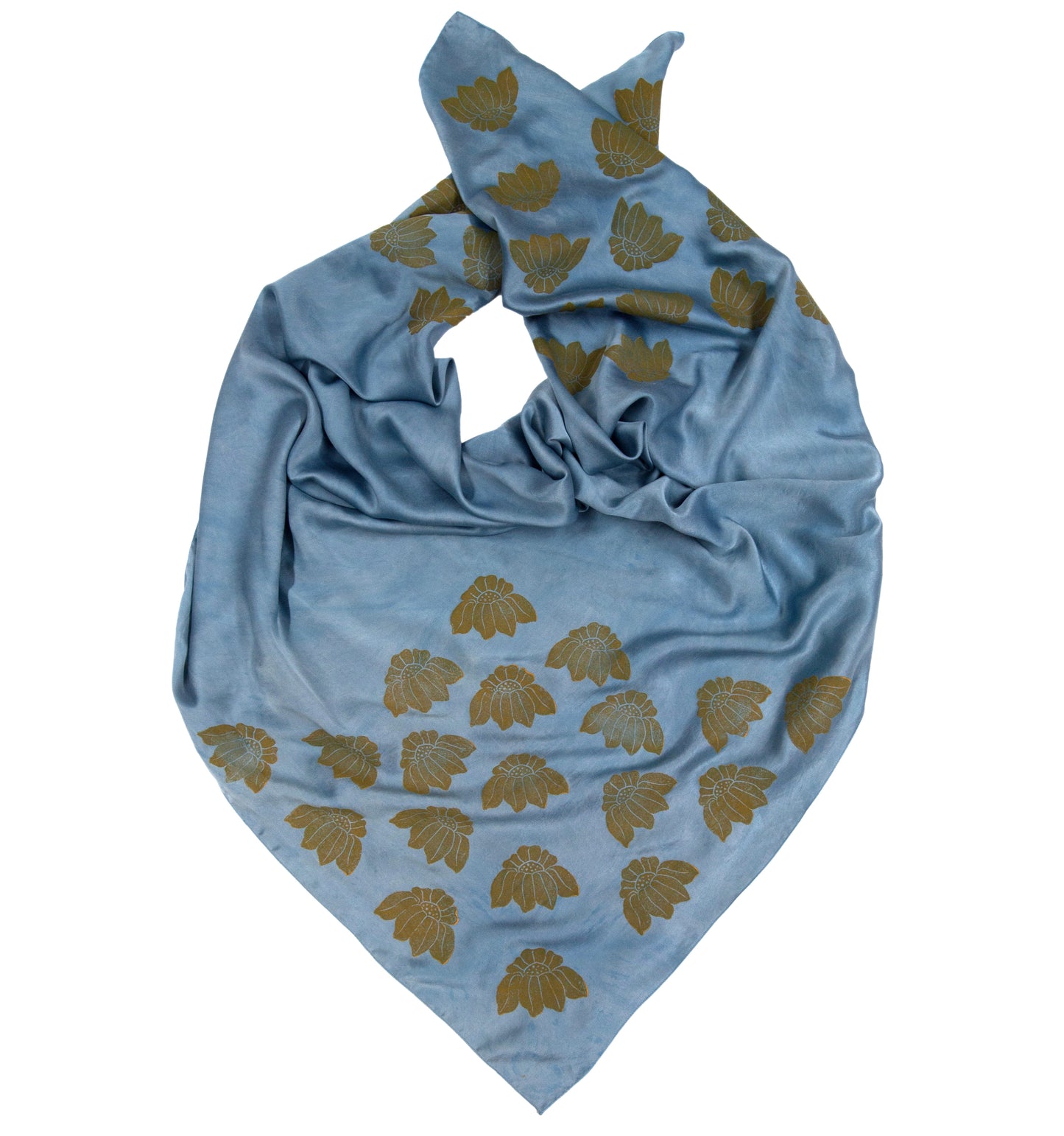 Indigo Dyed Silk Scarves with Coneflower Block Print