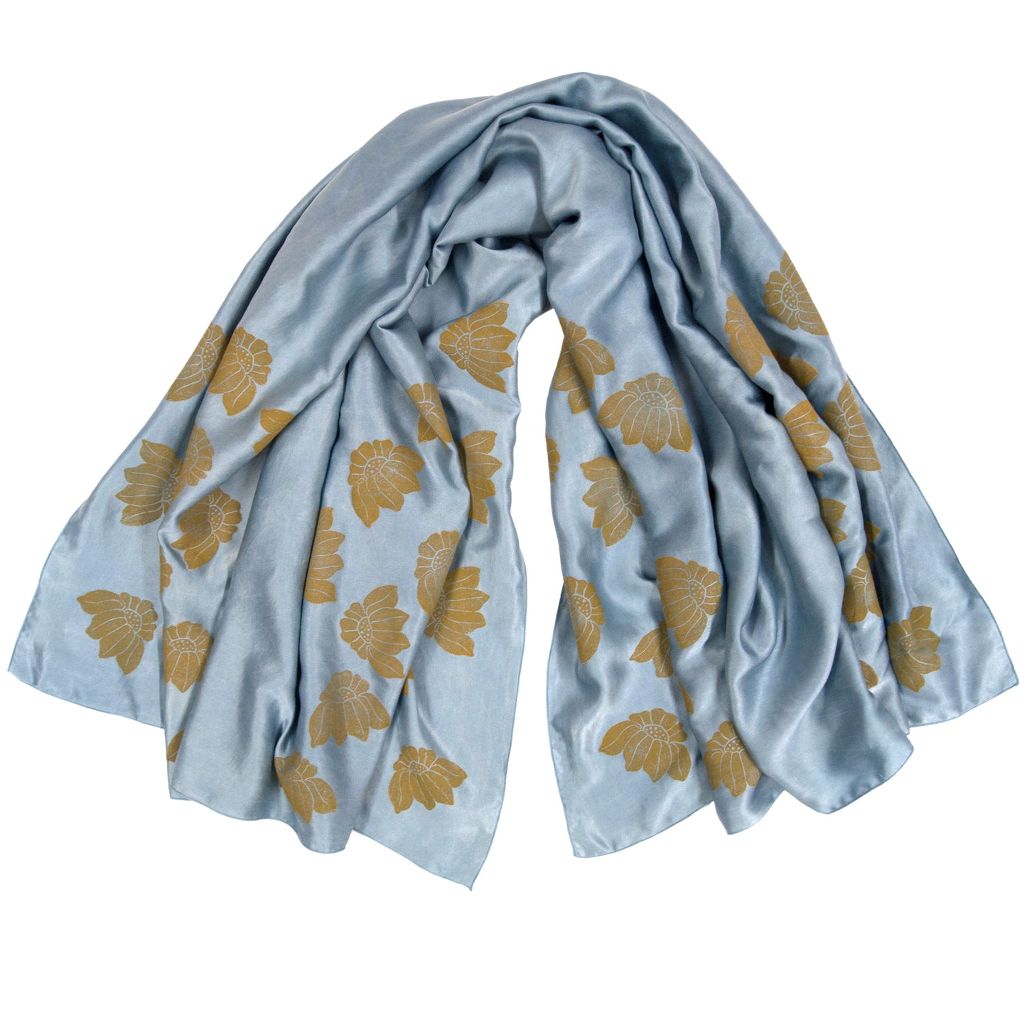 Indigo Dyed Silk Scarves with Coneflower Block Print