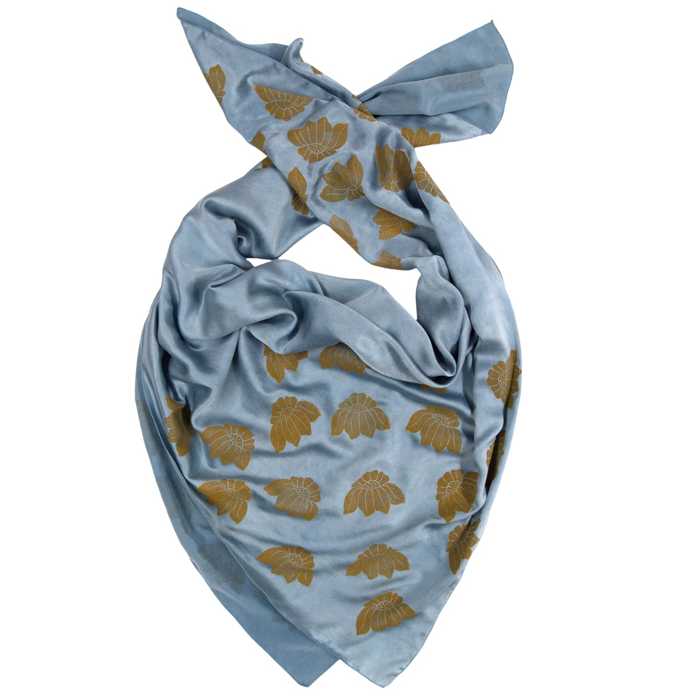 Indigo Dyed Silk Scarves with Coneflower Block Print